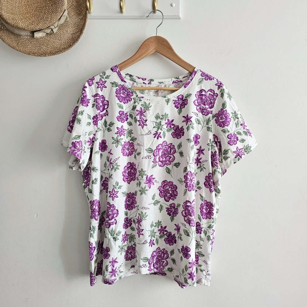 Preswick & Moore Women’s 2X Floral Short Sleeve Cotton Stretch Top